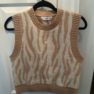 Mango Tan and Cream Crew Neck Sweater Vest